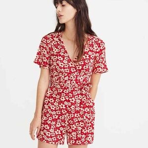 Madewell Wrap-Front Romper Red Mini Daisy Size 10